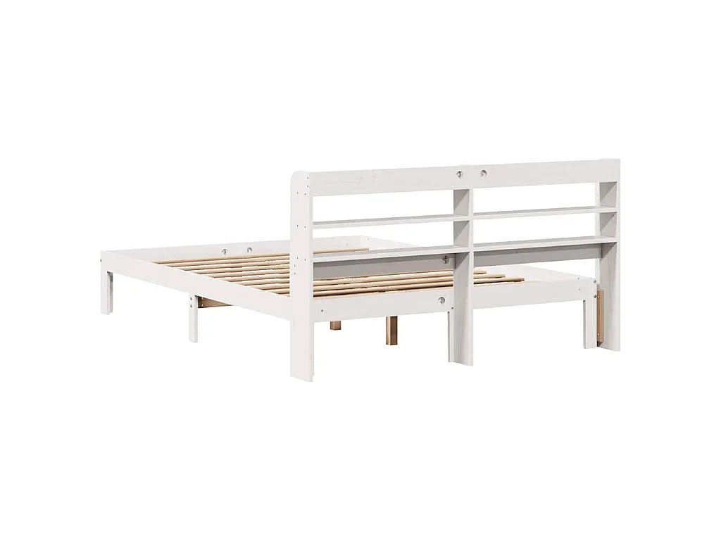 Bedframe met hoofdbord massief grenenhout wit 150x200 cm
