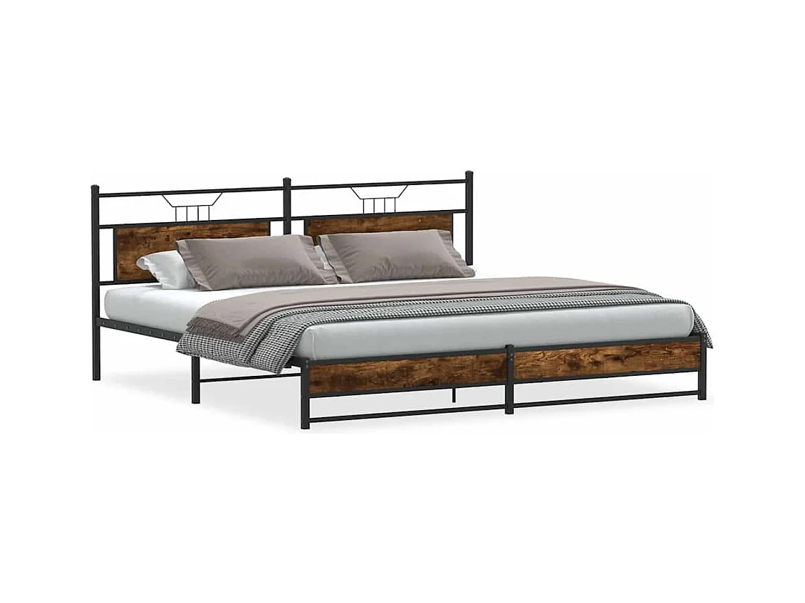 Cadre de lit en métal sans matelas chêne fumé 193x201 cm