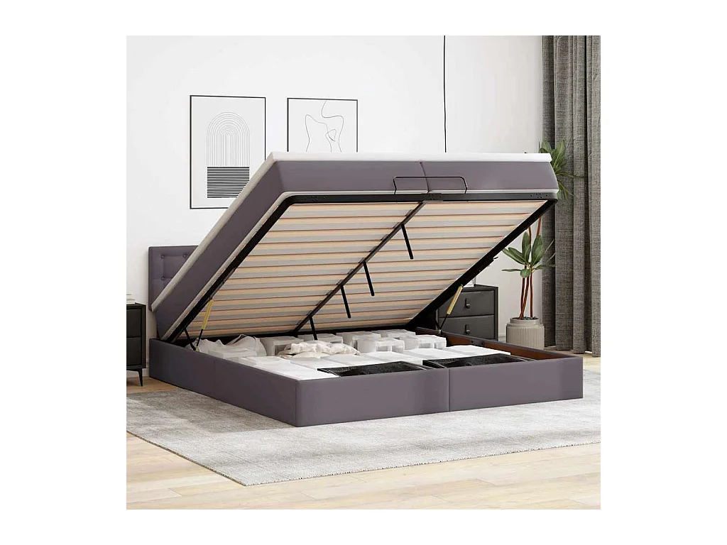 Cadre de lit ottoman avec matelas gris 200x200 cm similicuir