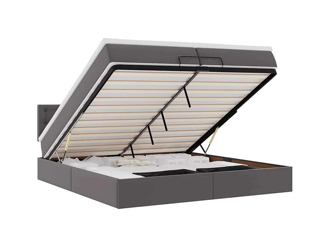 Cadre de lit ottoman avec matelas gris 200x200 cm similicuir