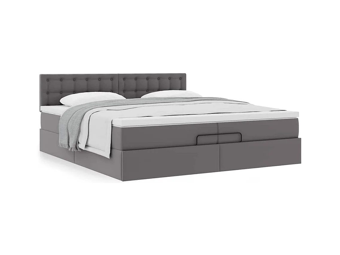 Cadre de lit ottoman avec matelas gris 200x200 cm similicuir