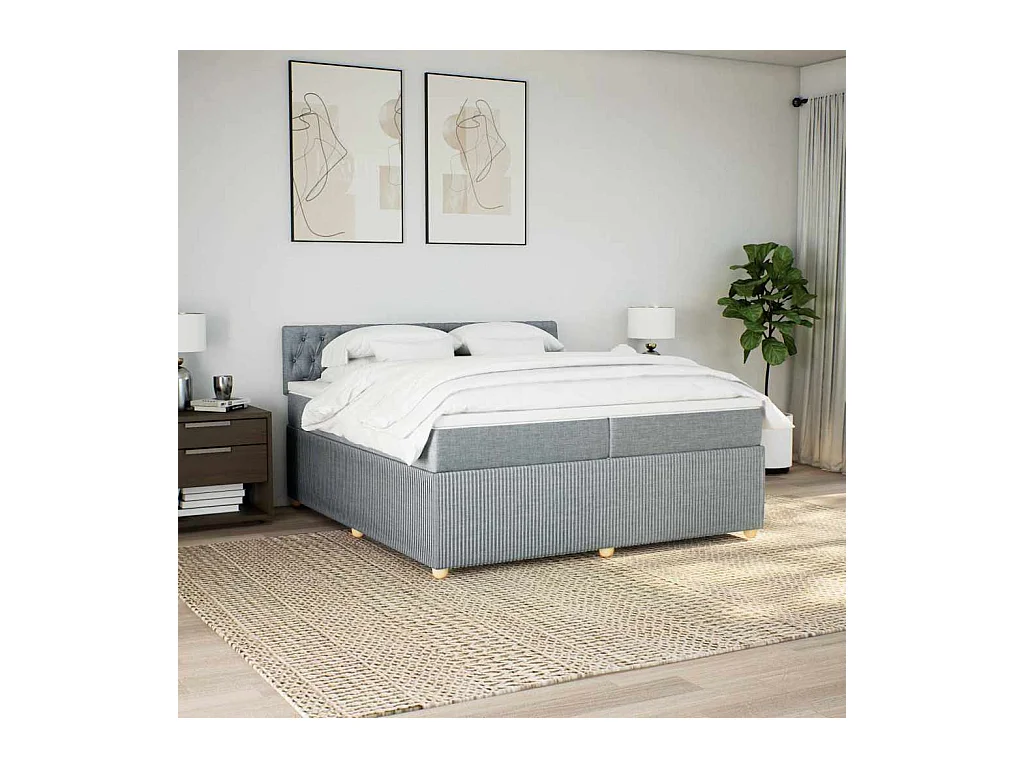 Boxspringbett mit Matratze Hellgrau 200x200 cm Stoff