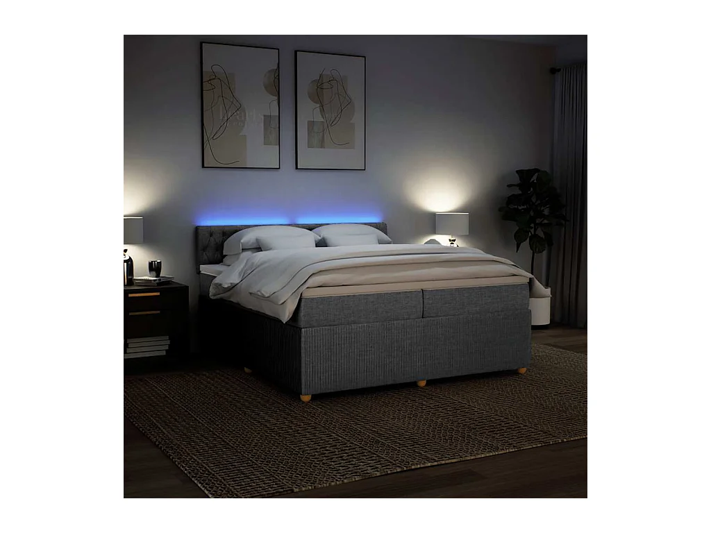 Boxspringbett mit Matratze Hellgrau 200x200 cm Stoff