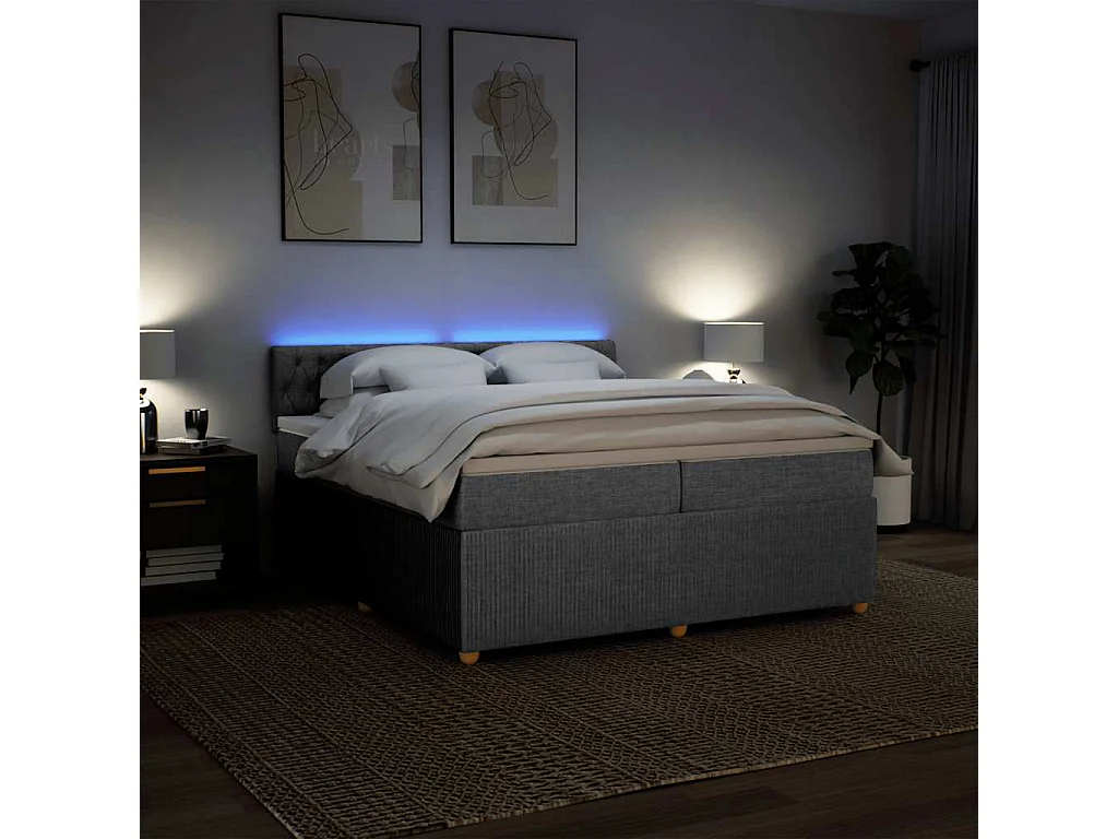 Cama com molas/colchão 200x200 cm tecido cinza-claro