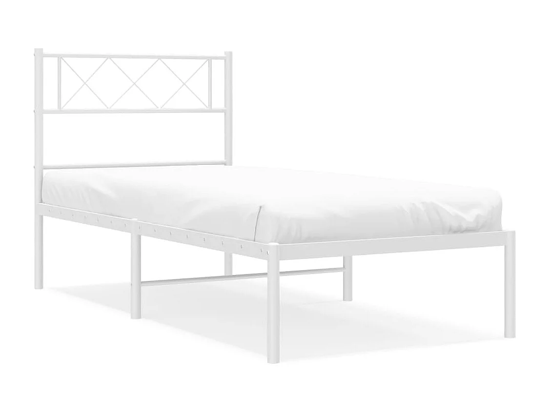 Cadre de lit métal sans matelas et tête de lit blanc 107x203 cm