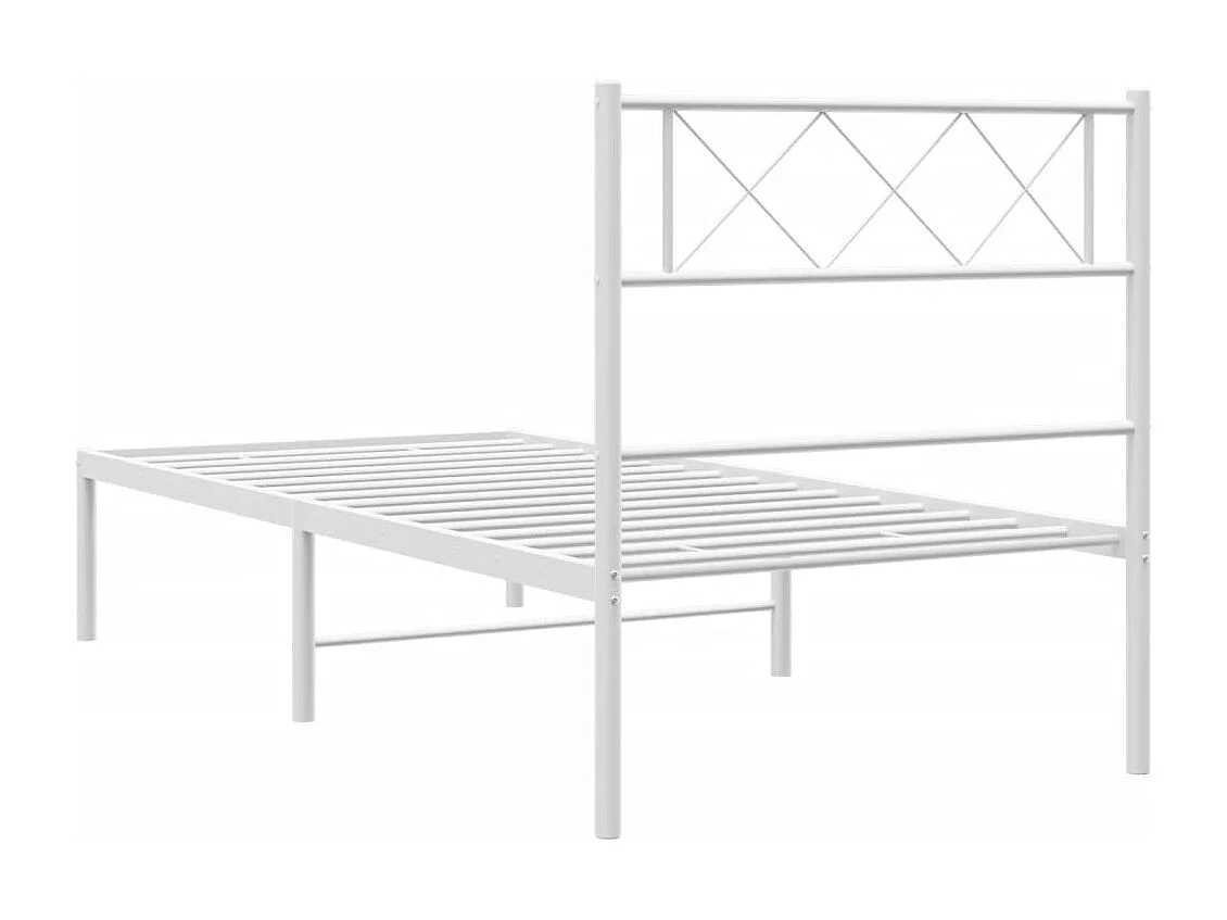 Cadre de lit métal sans matelas et tête de lit blanc 107x203 cm