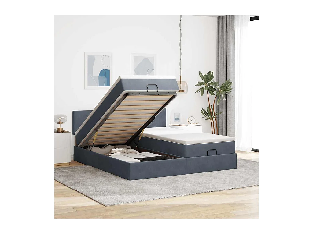 Cadre de lit ottoman avec matelas gris foncé 200x200 cm velours