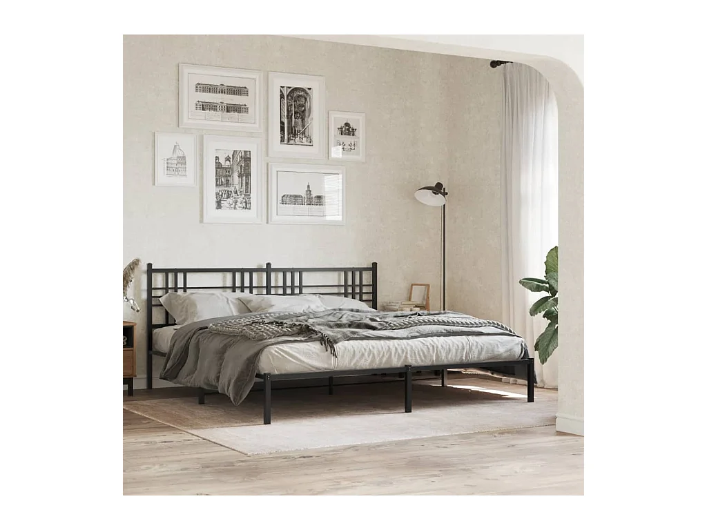 Bettgestell mit Kopfteil Metall Schwarz 193x203 cm
