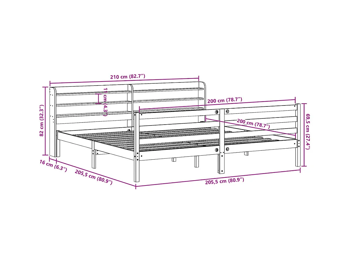 Cadre de lit avec tête de lit sans matelas 200x200 cm