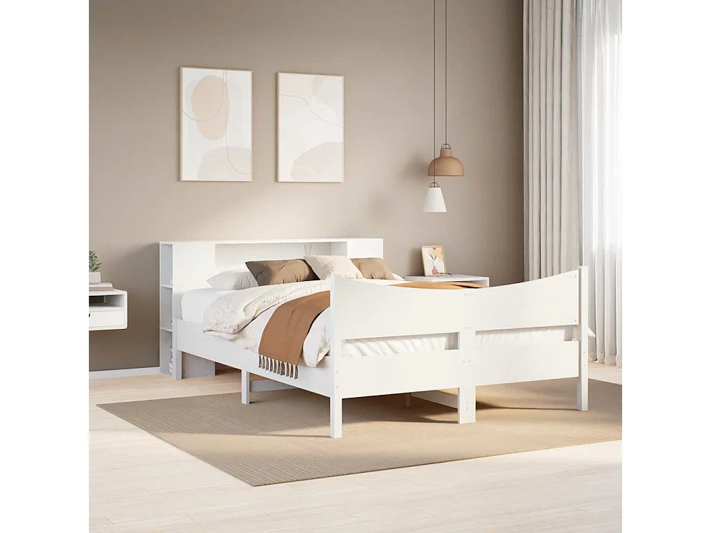 Cama sem colchão 150x200 cm madeira de pinho maciça branco