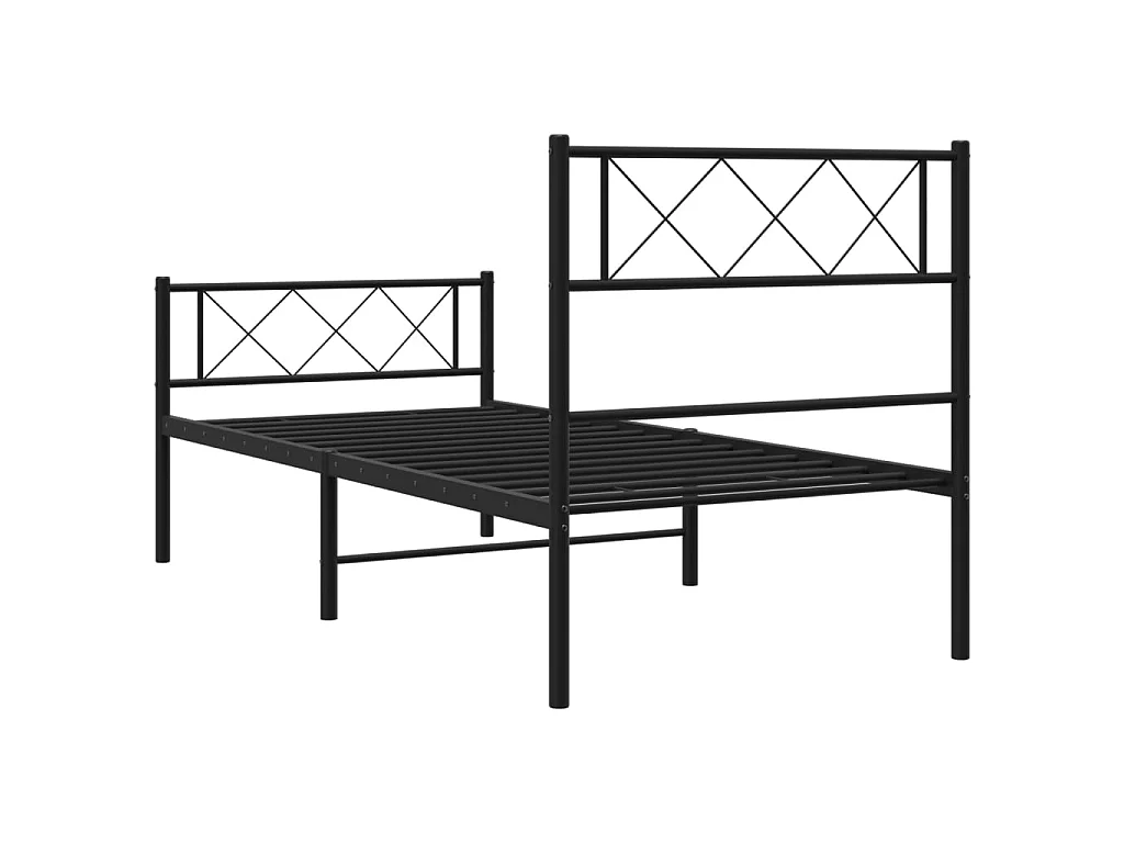Cadre de lit métal sans matelas avec pied de lit noir 107x203cm