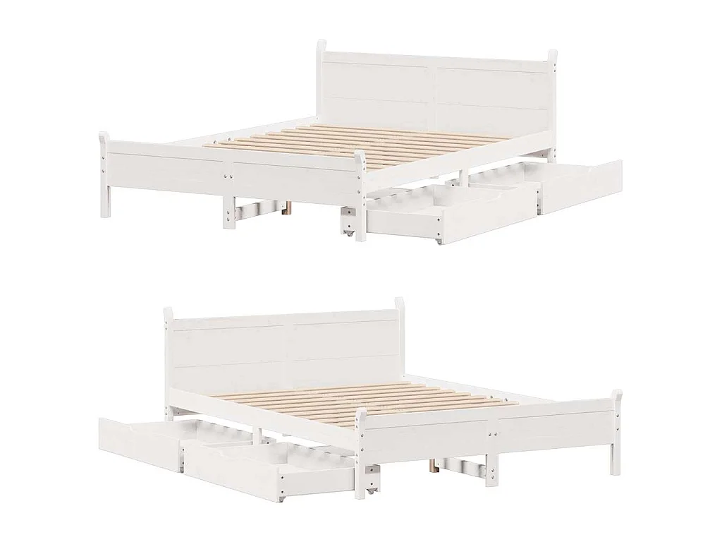 Cama sem colchão 150x200 cm madeira de pinho maciça branco