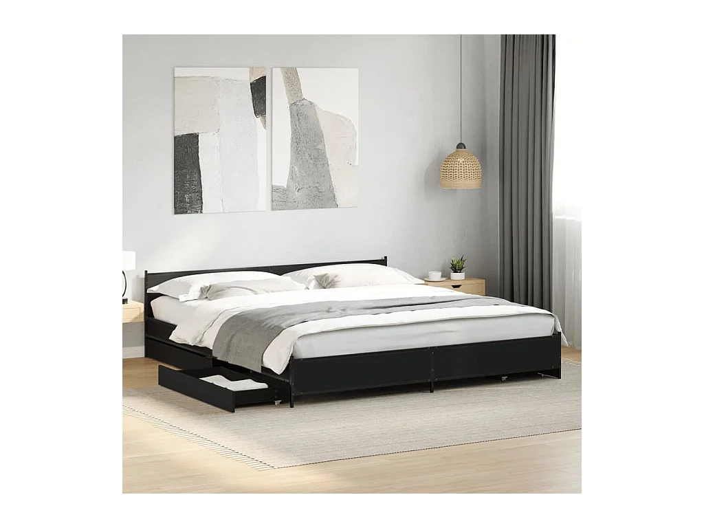 Bettgestell mit Schubladen Schwarz 200x200 cm Holzwerkstoff