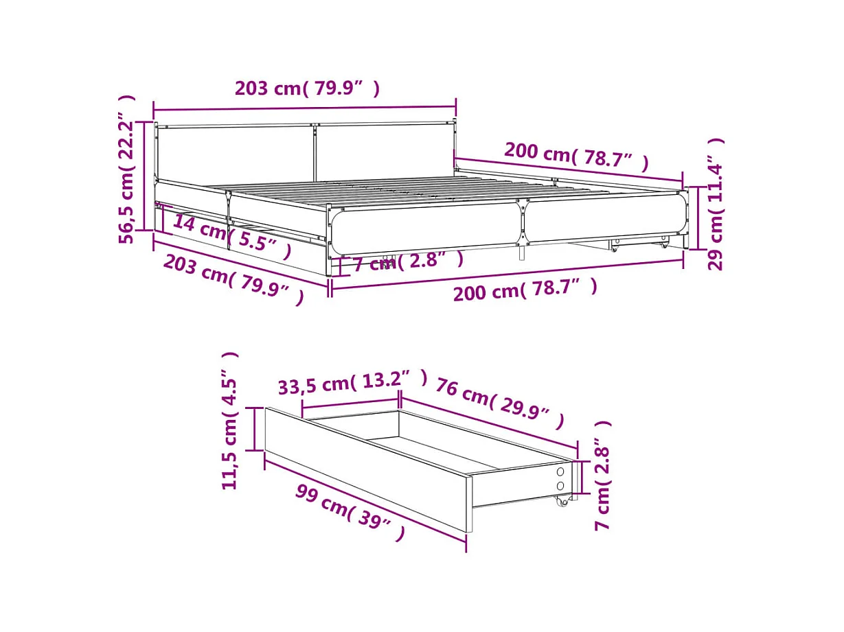 Bettgestell mit Schubladen Schwarz 200x200 cm Holzwerkstoff