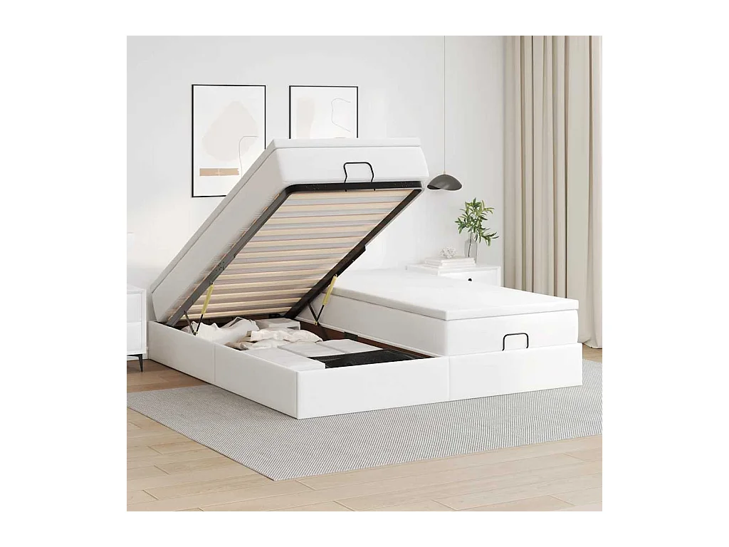 Struttura Letto Pouf con Materassi Bianco 200x200 cm Similpelle