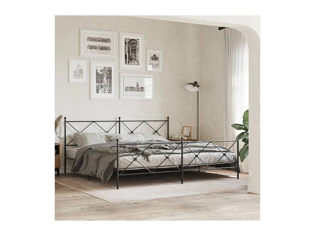Cadre de lit métal sans matelas avec pied de lit noir 193x203cm
