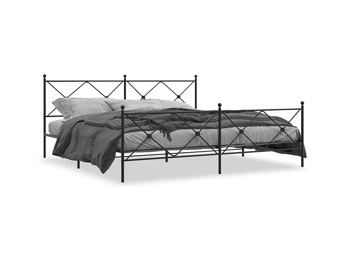 Cadre de lit métal sans matelas avec pied de lit noir 193x203cm