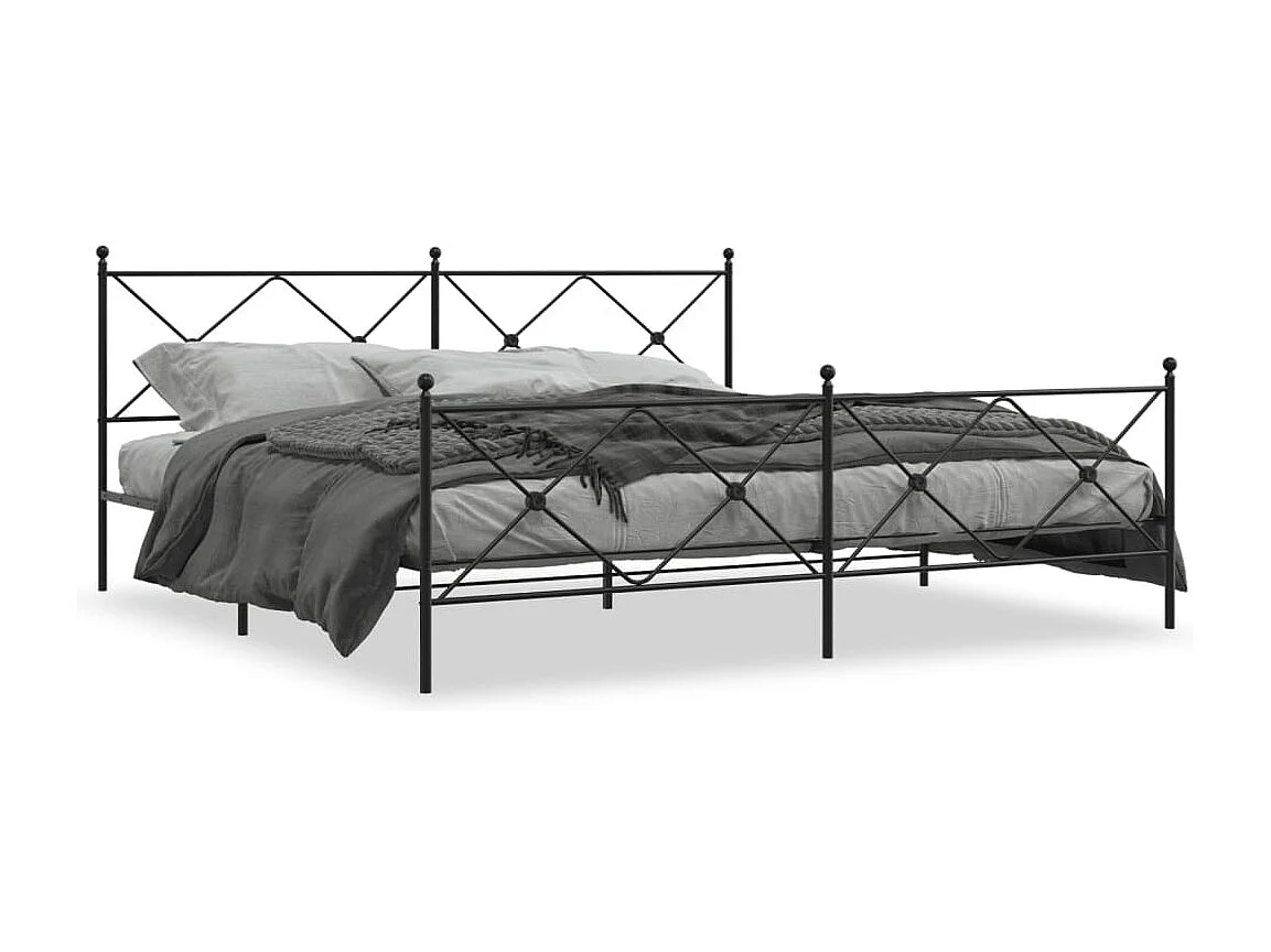 Cadre de lit métal sans matelas avec pied de lit noir 193x203cm