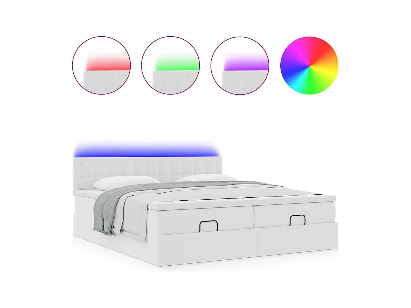 Ottoman-Bett mit Matratzen & LEDs Weiß 200x200 cm Kunstleder