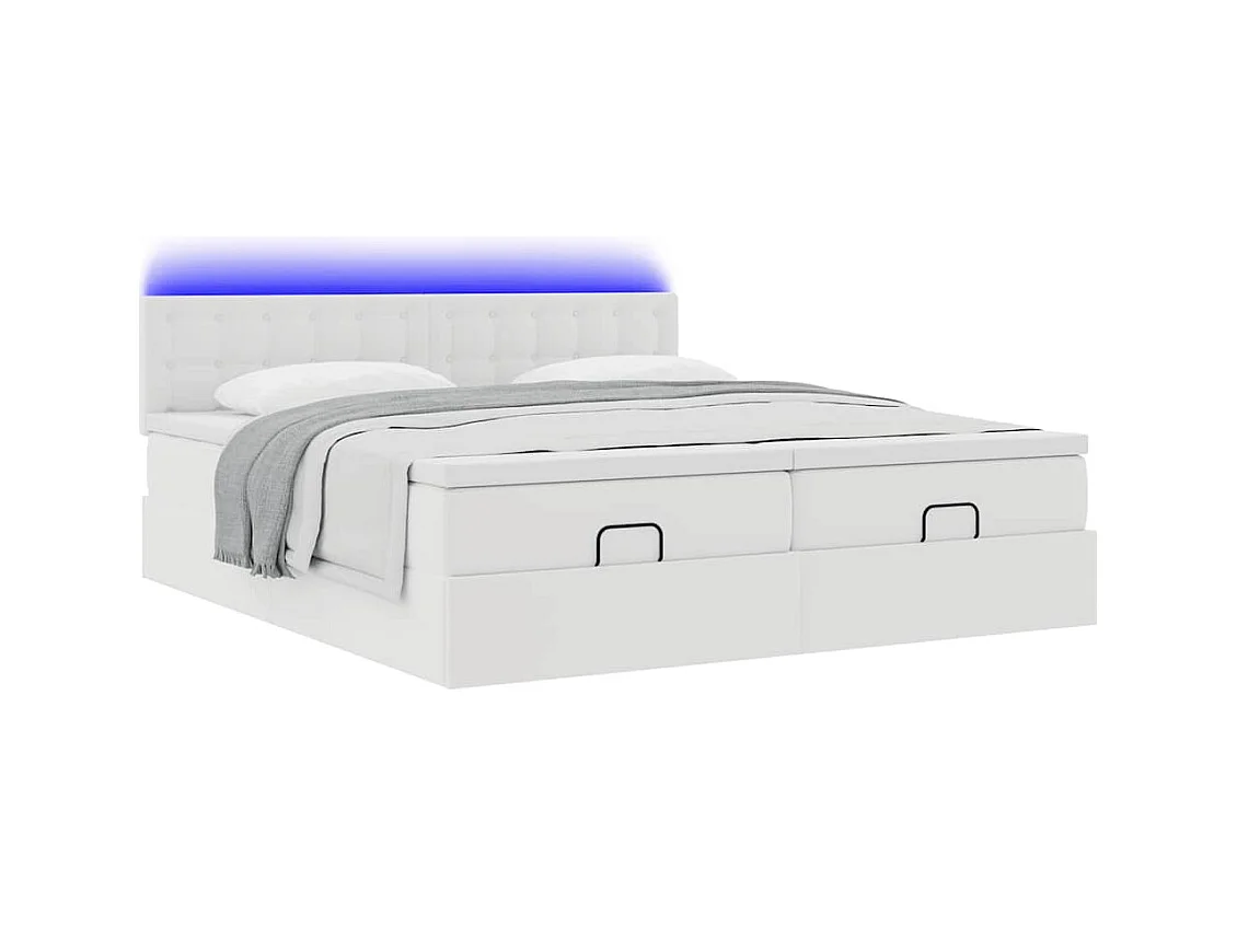 Ottoman-Bett mit Matratzen & LEDs Weiß 200x200 cm Kunstleder
