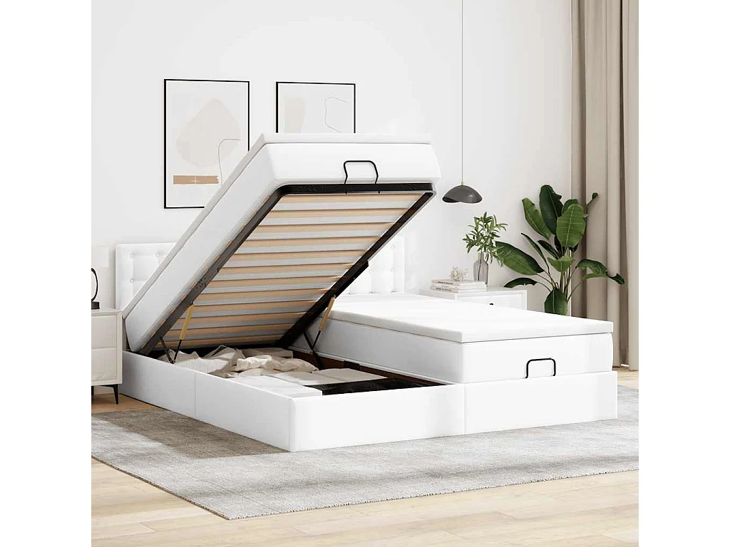 Ottoman bed met matrassen en LED's 200x200cm kunstleer wit