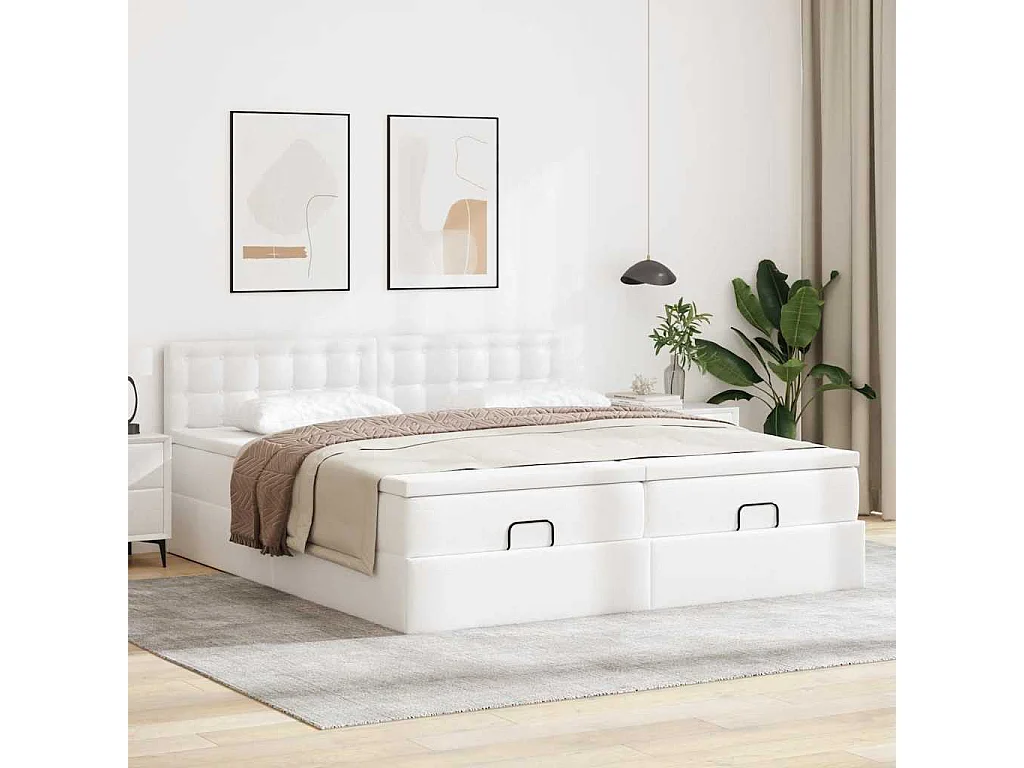 Struttura Letto Pouf con Materassi Bianco 200x200 cm Similpelle