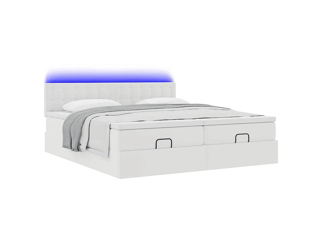 Struttura Letto Pouf con Materassi Bianco 200x200 cm Similpelle
