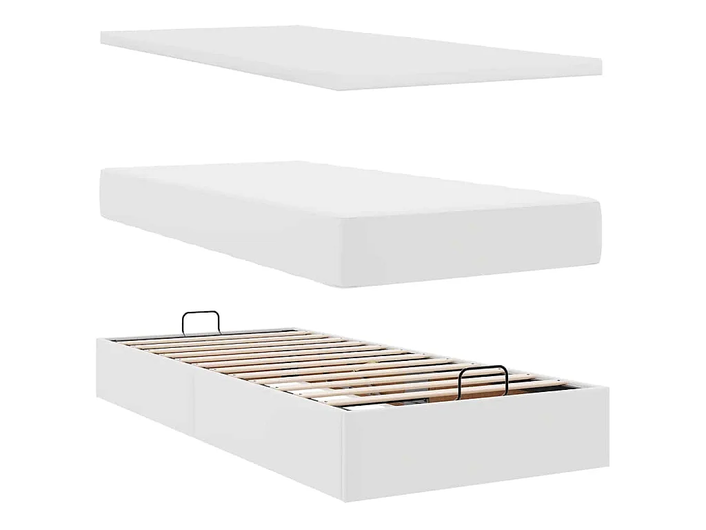 Struttura Letto Pouf con Materassi Bianco 200x200 cm Similpelle