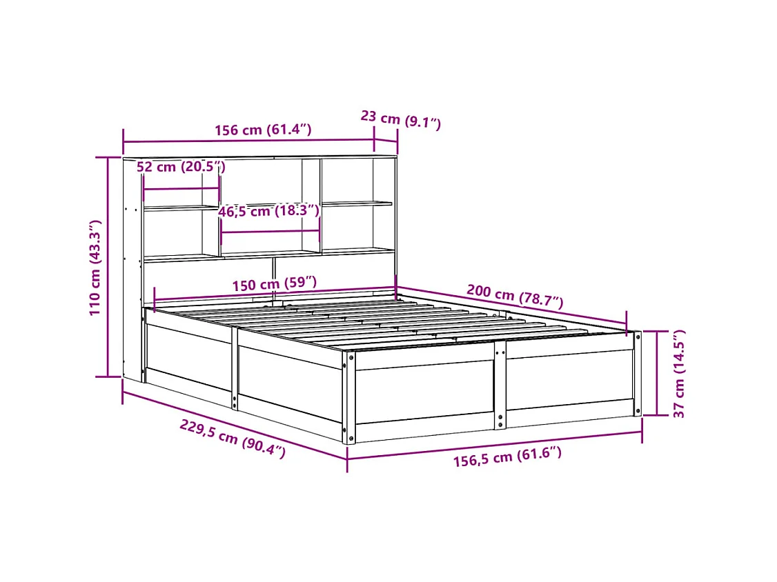 Cadre de lit sans matelas 150x200 cm bois de pin massif