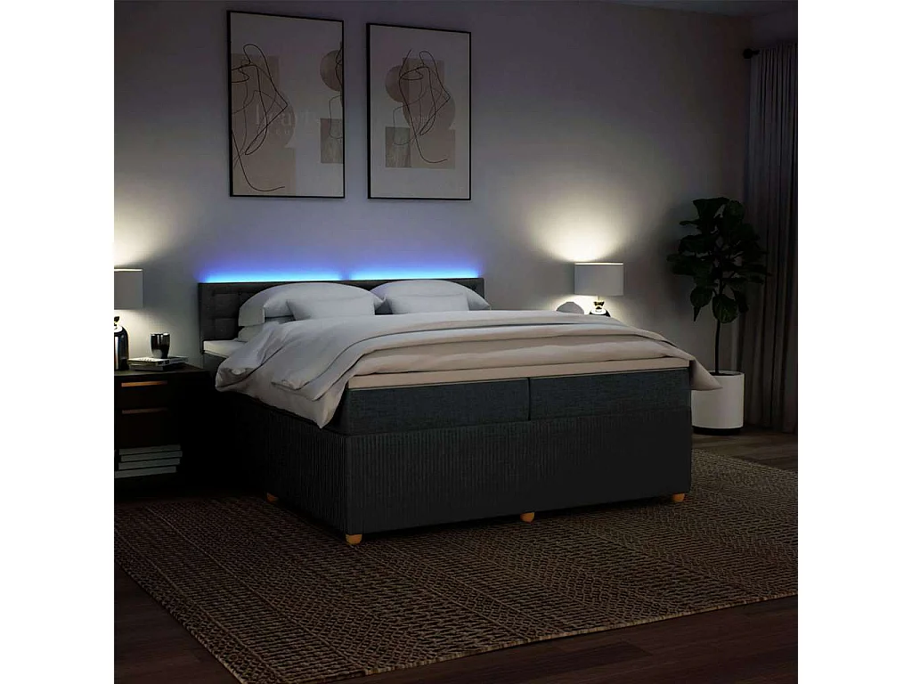 Cama box spring con colchón tela gris oscuro 200x200 cm