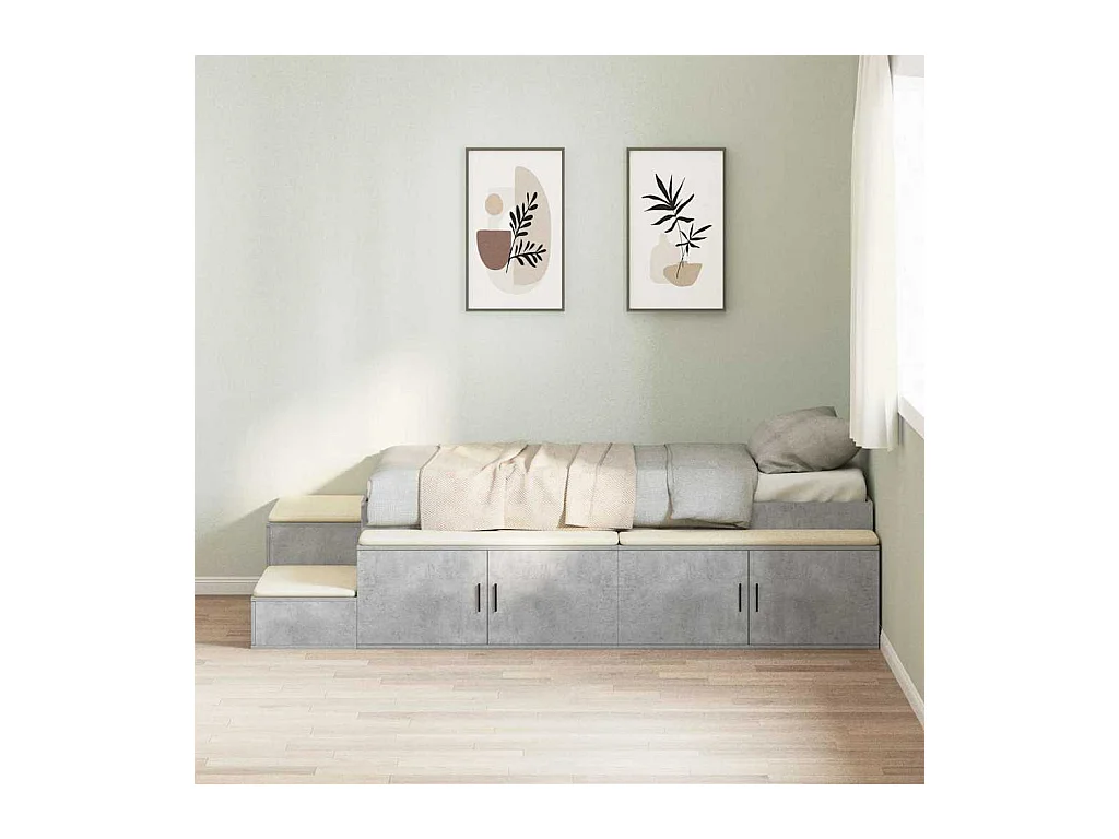 Opbergbedframe Beton Grijs 244 x 127 x 53.5 cm Bewerkt hout