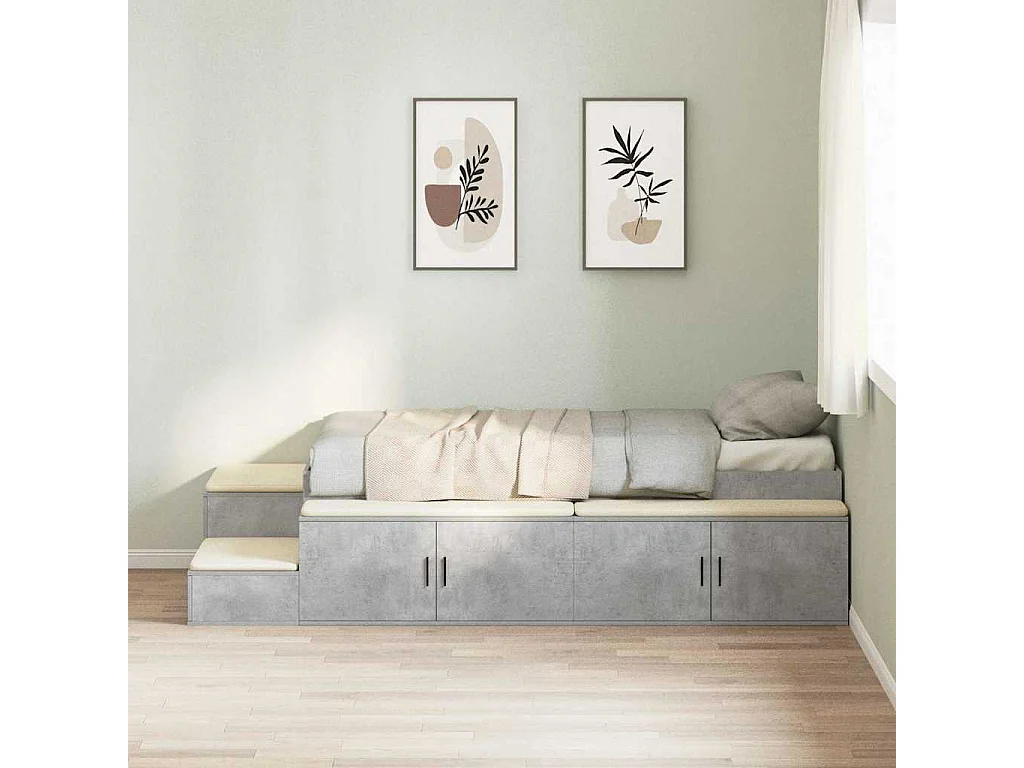 Opbergbedframe met opslag Beton Grijs 80 cm Bewerkt hout