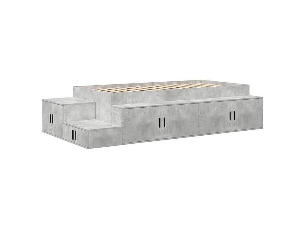 Cadre de lit avec rangement Gris béton 80 cm Bois d'ingénierie