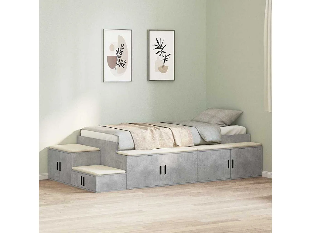 Cadre de lit avec rangement Gris béton 80 cm Bois d'ingénierie