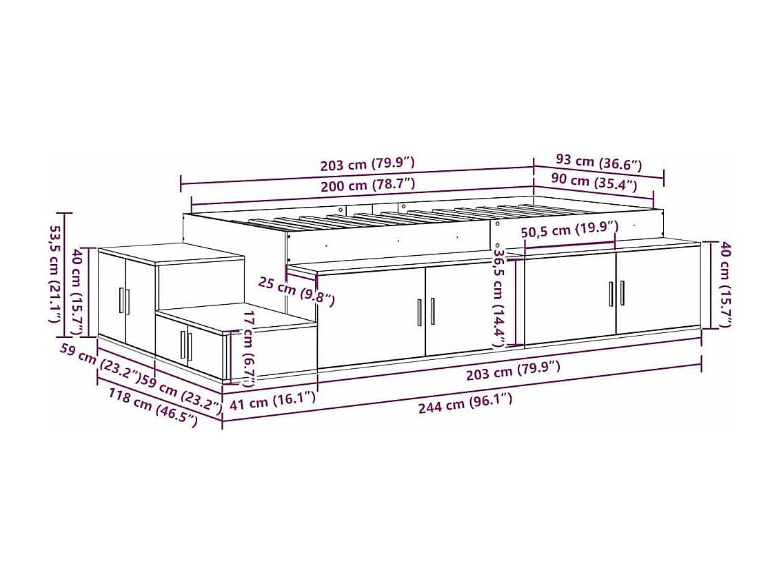 Cama con almacenamiento Roble Sonoma 90 cm Madera contrachapada