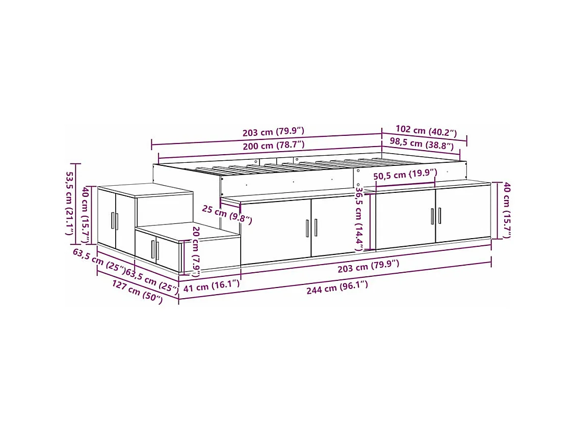 Struttura letto con contenitore Bianco 244 x 127 x 53.5 cm