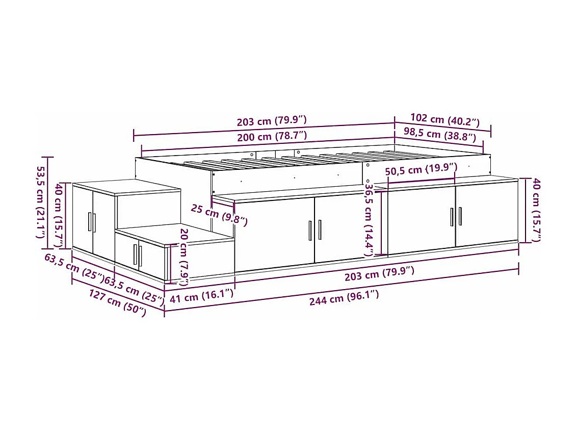 Cama con almacenamiento Blanco 244 x 127 x 53.5 cm