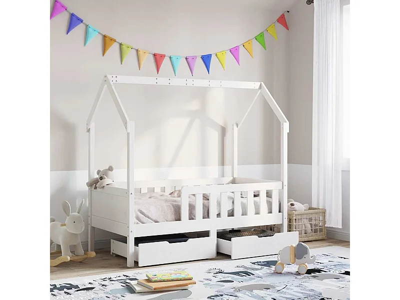 Kinderbedframe met lades 70x140 cm massief grenenhout