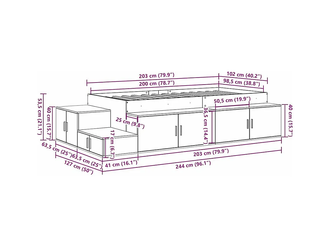 Bett mit Stauraum mit Tür Artisan-Eiche 244 x 127 x 53.5 cm
