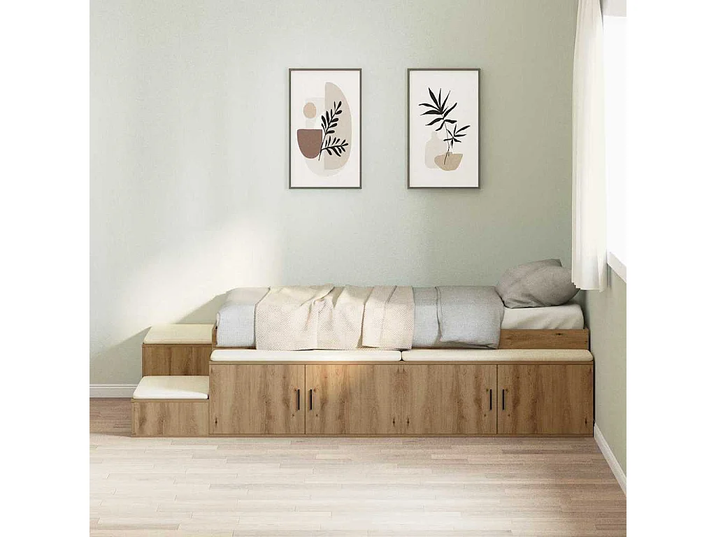 Cadre de lit avec rangement avec stockage Chêne artisanal 80 cm