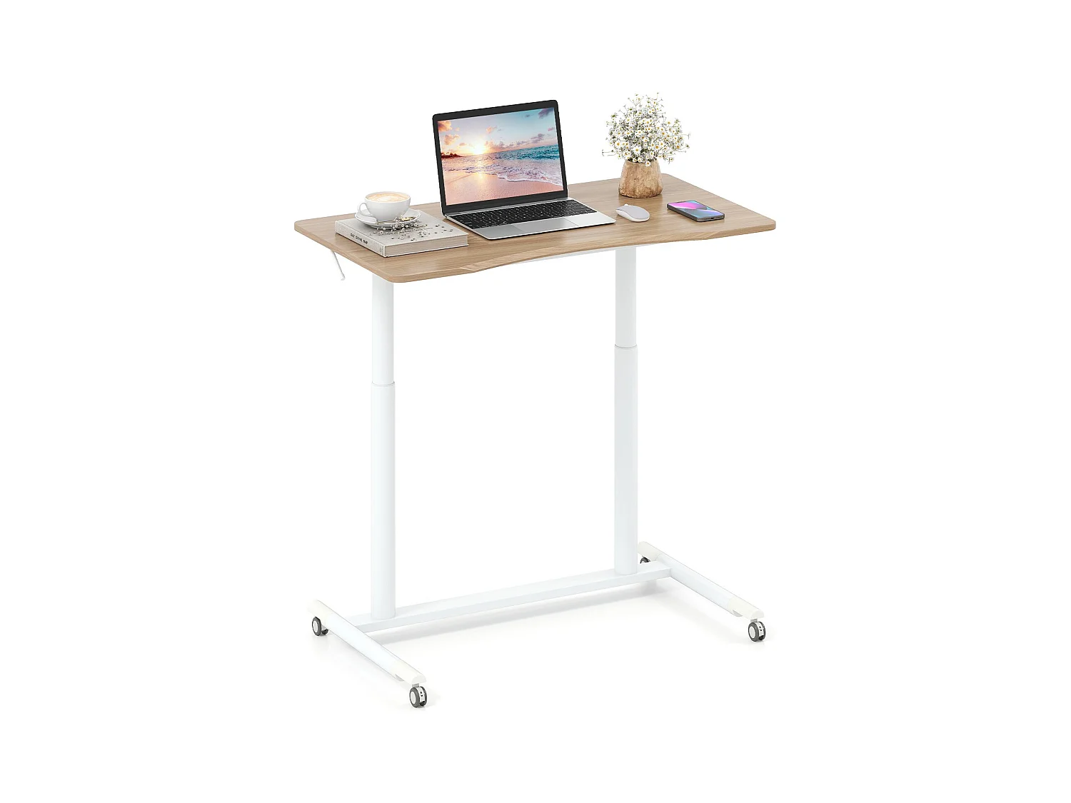 Scrivania a C con rotelle 70-106 cm scrivania per computer regolabile in altezza Scrivania in piedi natura