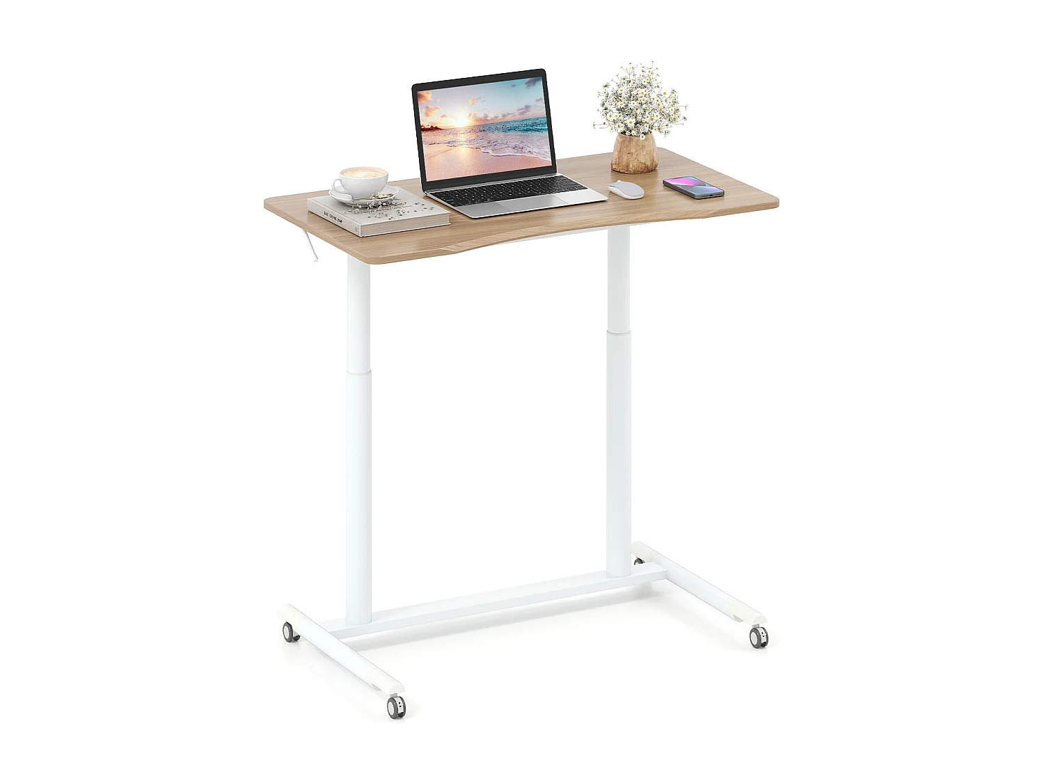 C-förmiger Schreibtsich mit Rollen 70-106 cm höhenverstellbarer Computertisch  Stehpult Natur