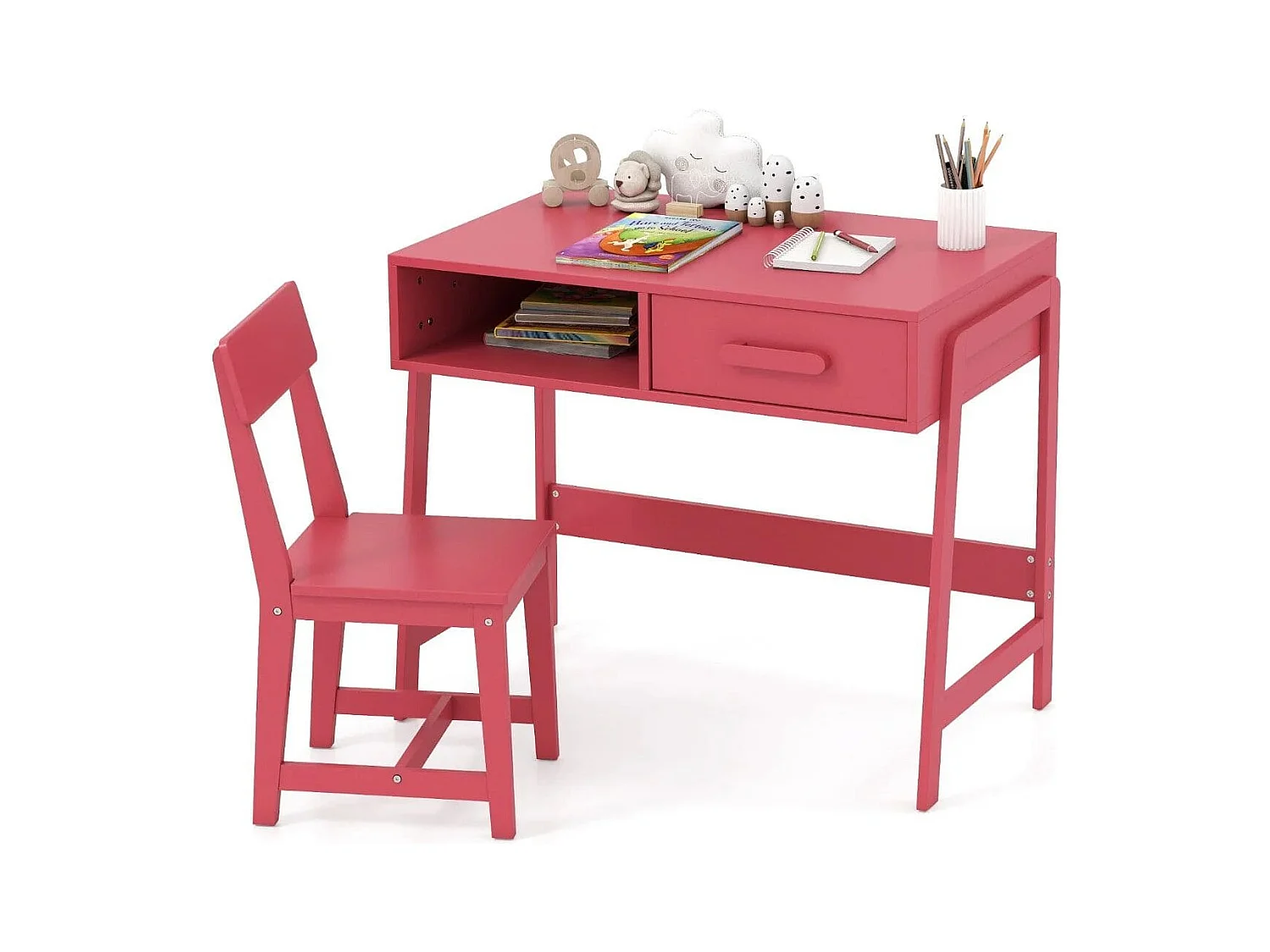 Scrivania per bambini con sedia Set di scrivanie per bambini in legno Scrivania per bambini con cassetto e scaffale Rosa