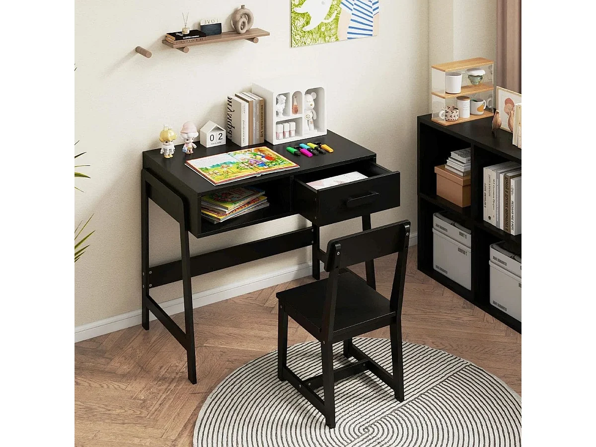 Scrivania per bambini con sedia Set di scrivanie per bambini in legno Scrivania per bambini con cassetto e ripiano Nero