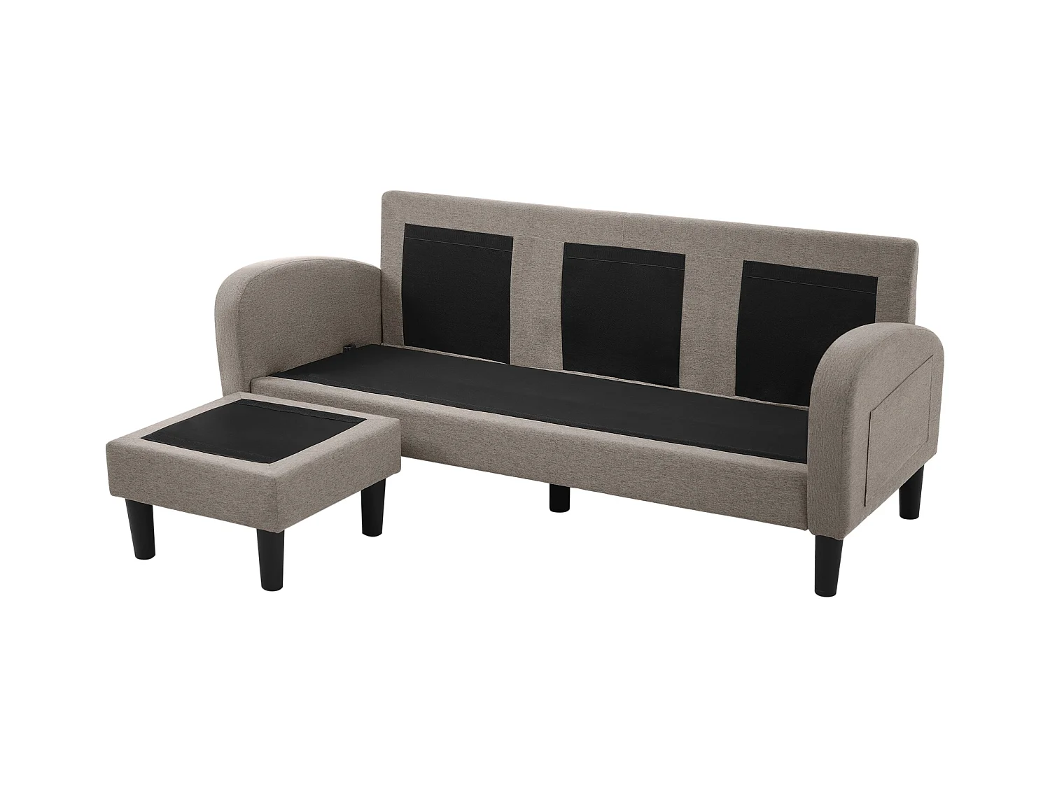 Canapé d'angle 3 places en L gris foncé antique, tissu coton et lin, pieds en plastique, 166 x 118 x 77 cm