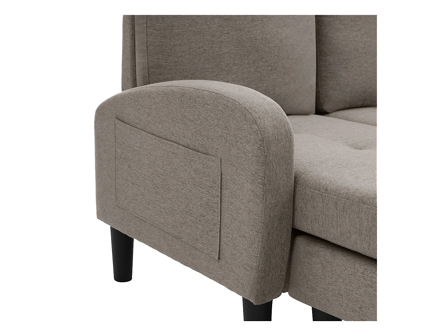 Canapé d'angle 3 places en L gris foncé antique, tissu coton et lin, pieds en plastique, 166 x 118 x 77 cm