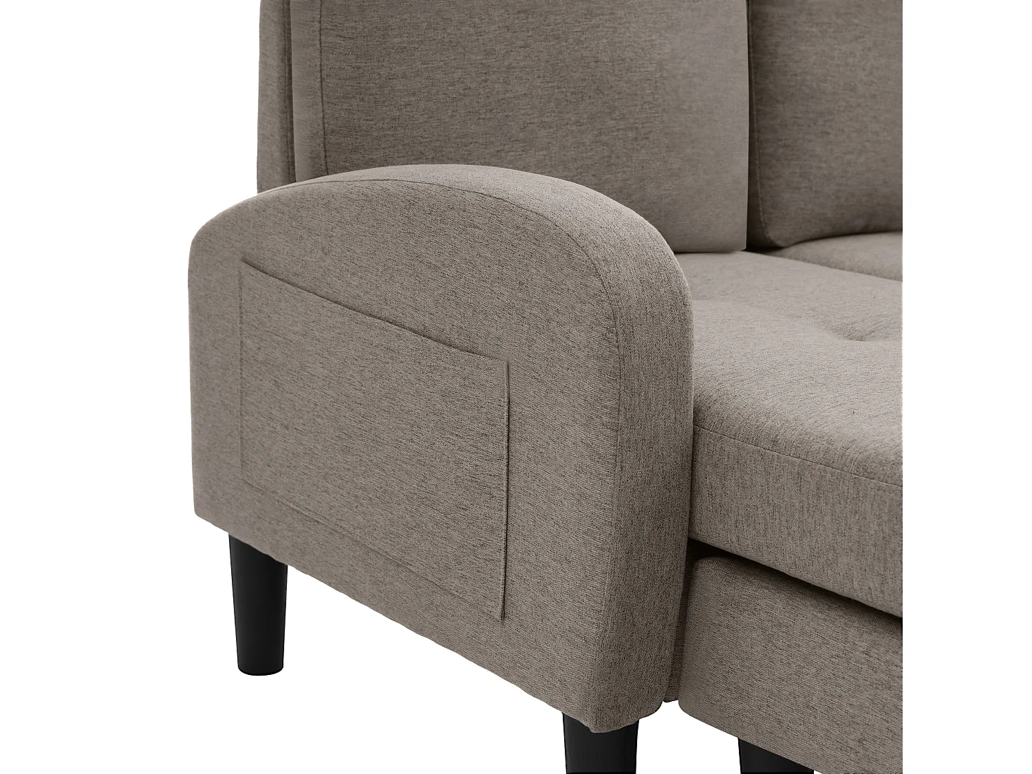 Canapé d'angle 3 places en L gris foncé antique, tissu coton et lin, pieds en plastique, 166 x 118 x 77 cm