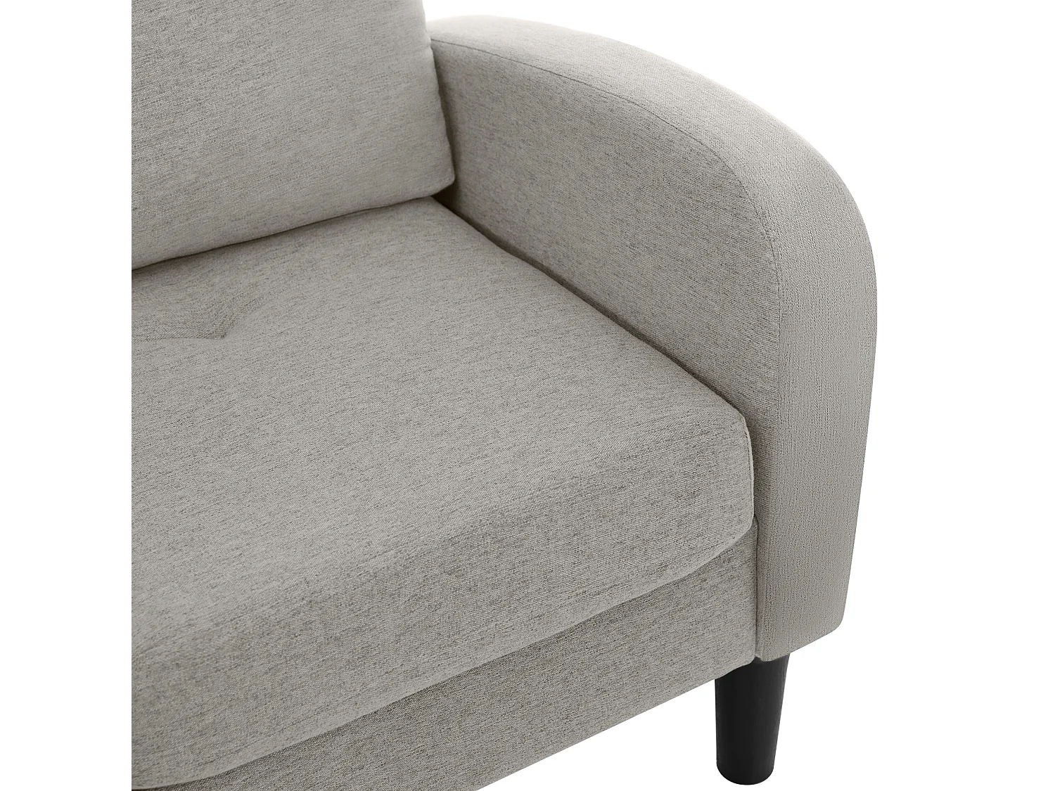 Canapé d'angle 3 places en L gris, tissu coton et lin, pieds en plastique, 166 x 118 x 77 cm