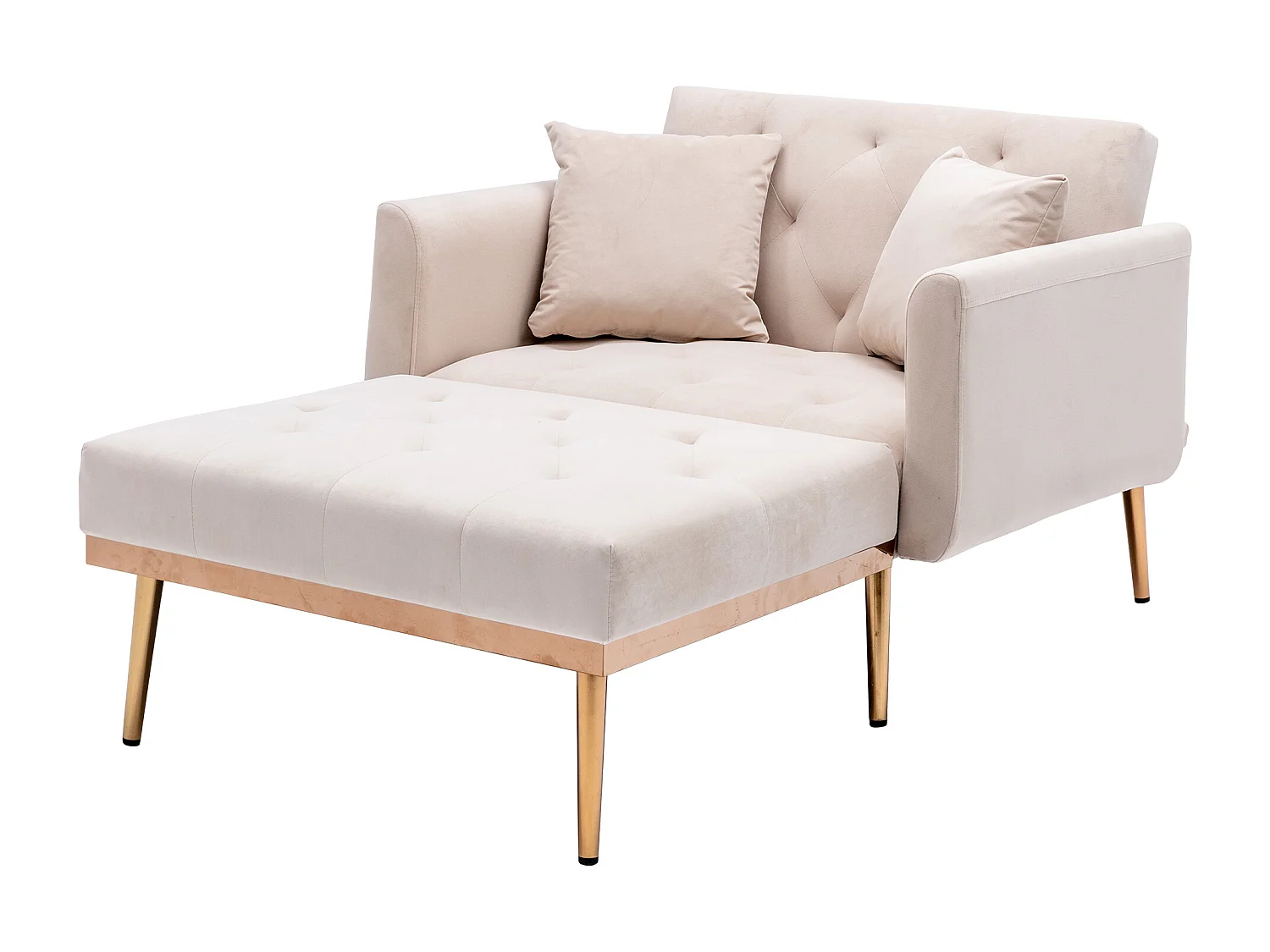 Poltrona convertível em veludo bege com encosto regulável em 3 posições 165x90x77cm