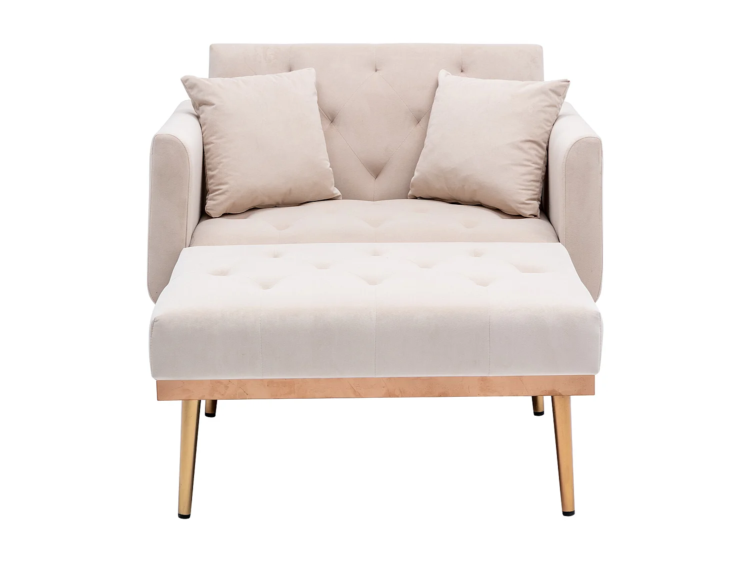 Poltrona convertível em veludo bege com encosto regulável em 3 posições 165x90x77cm